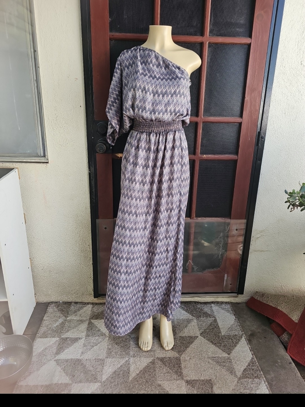 T by Alexander Wang One-Shoulder Chevron Maxi Dress in Lavender and Gray